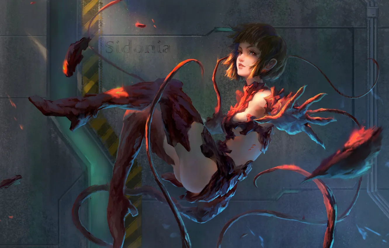 Photo wallpaper girl, fiction, figure, gate, the door, art, tentacles, armor