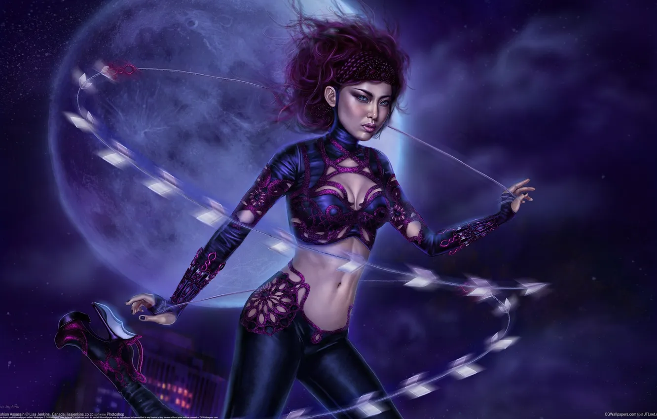 Photo wallpaper girl, weapons, movement, the moon, blur, art, knife, heels