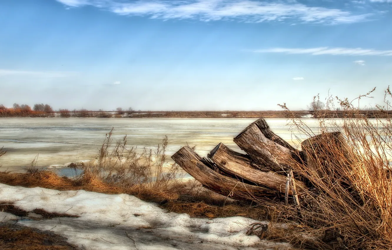Photo wallpaper snow, landscape, nature, river, spring
