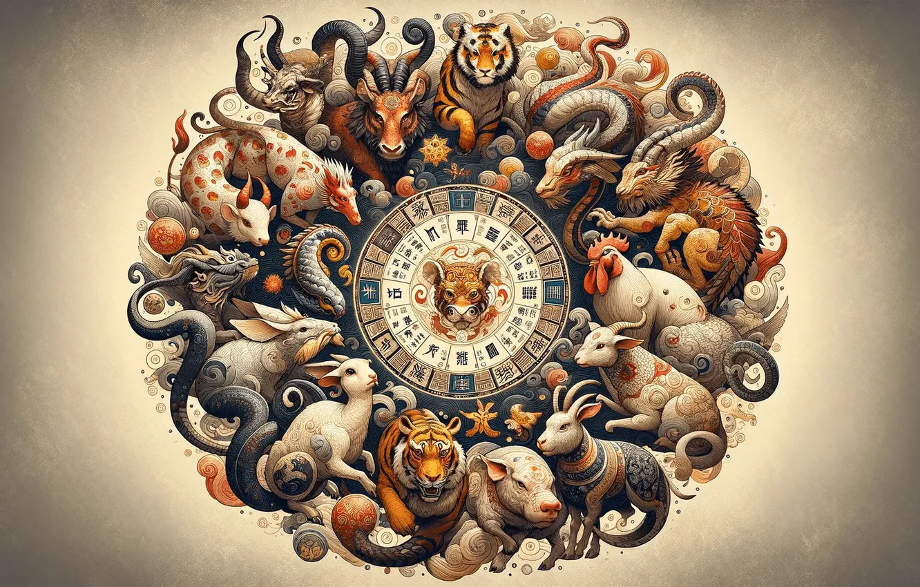 Photo wallpaper Animals, Art, Characters, The Chinese Zodiac, Chinese Zodiac