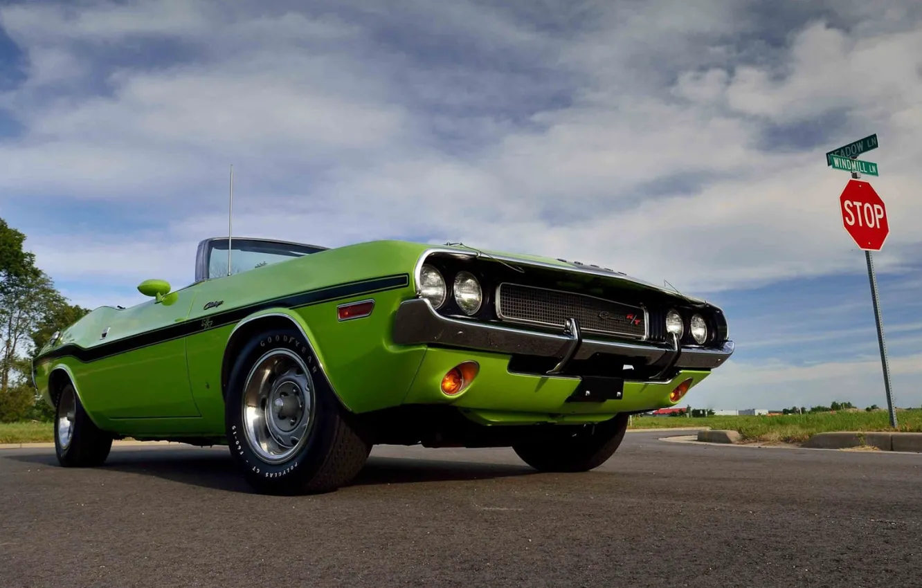 Photo wallpaper Dodge Challenger, Green, 1970, Muscle car, Road, Convertible
