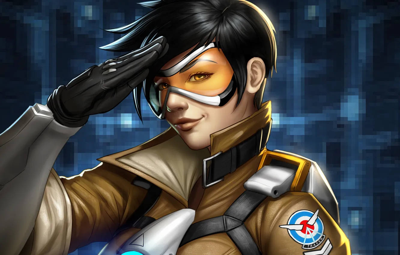 Photo wallpaper girl, glasses, Overwatch, Tracer