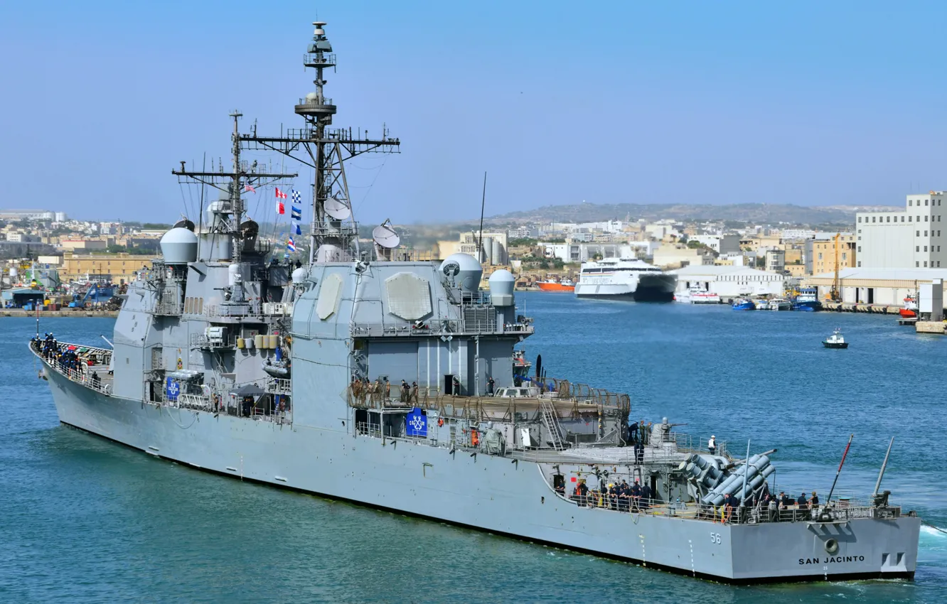 Photo wallpaper cruiser, rocket, Malta, USS San Jacinto