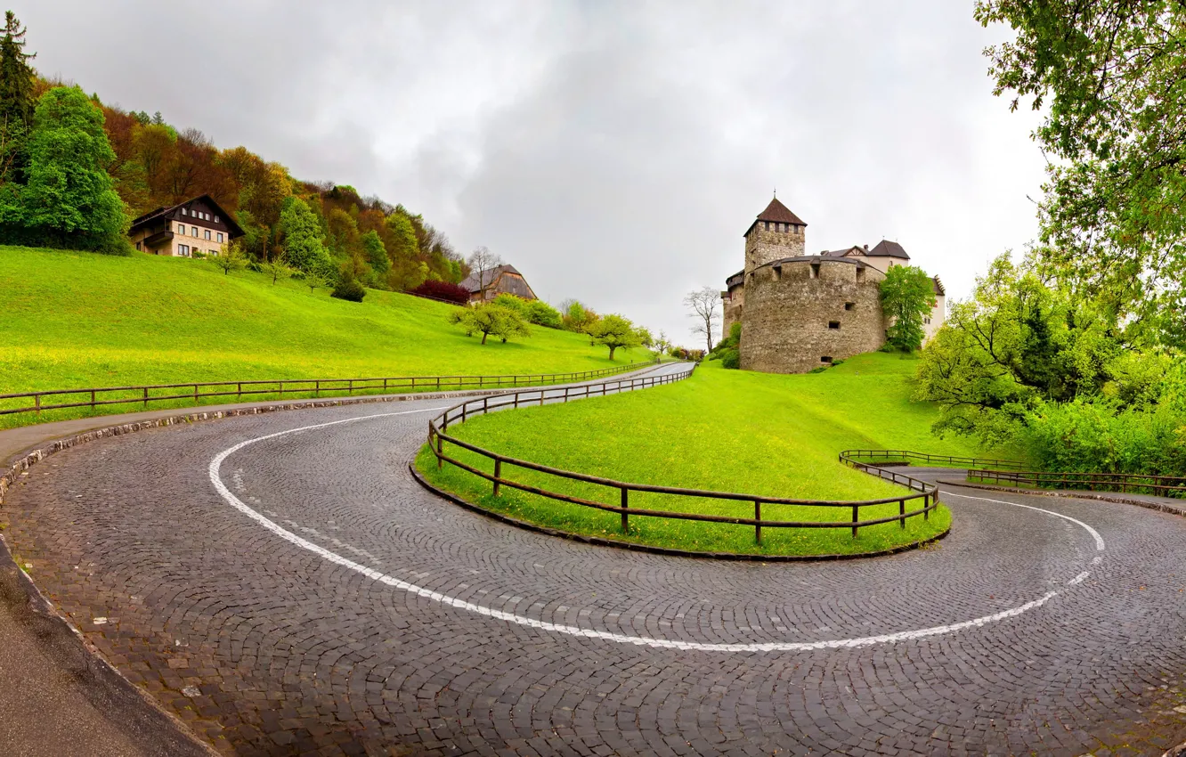 Photo wallpaper road, nature, Liechtenstein, Vaduz