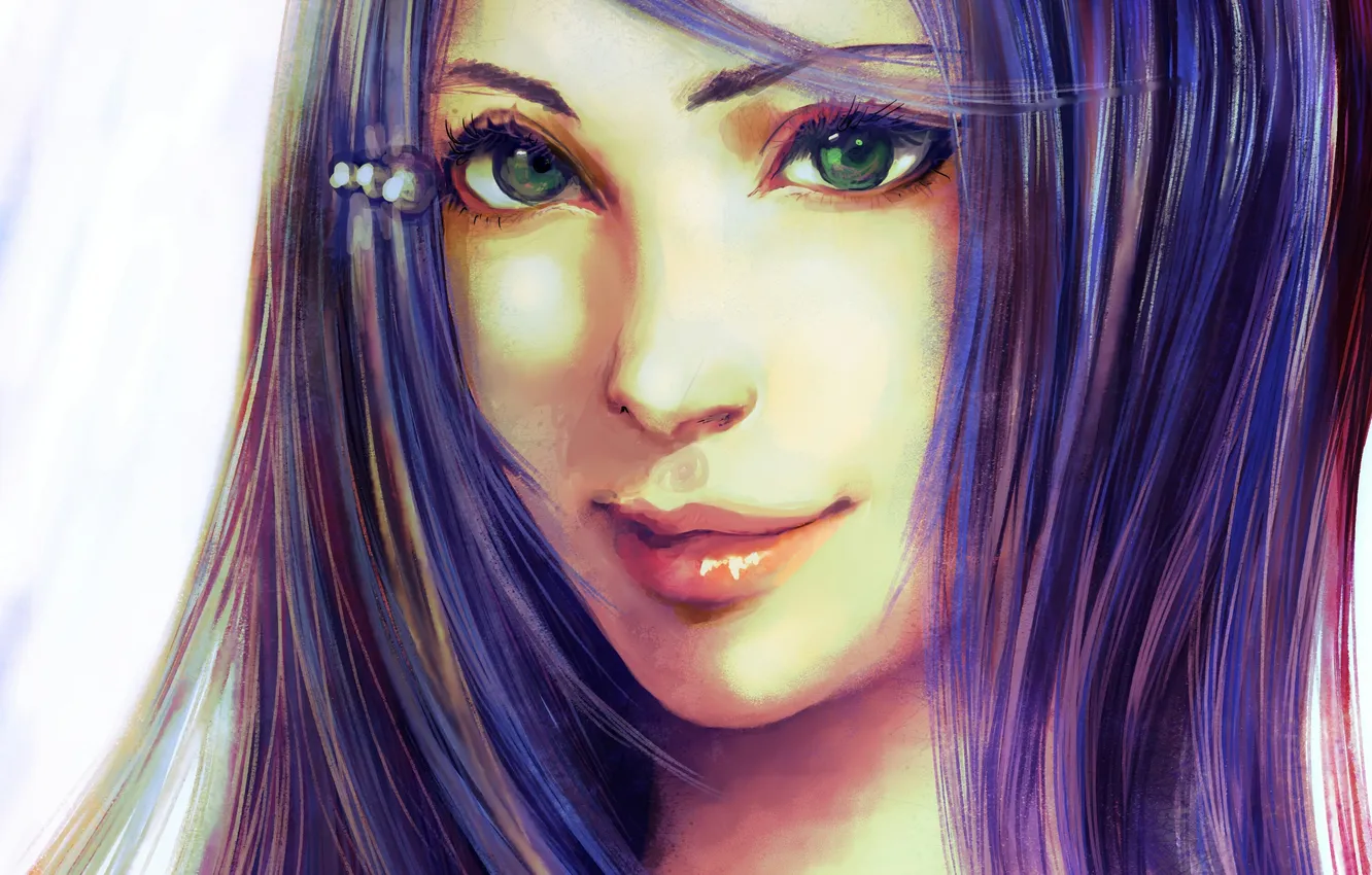 Photo wallpaper purple, look, girl, face, hair
