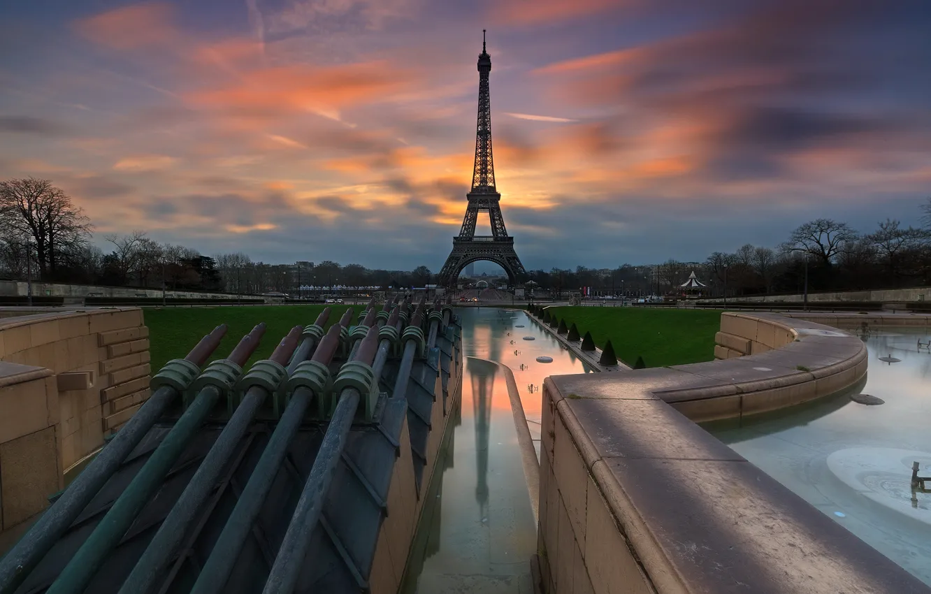 Photo wallpaper dawn, France, Eiffel tower, eiffel tower, Trocadero