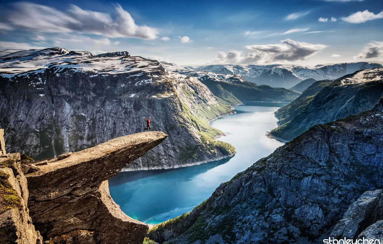 Photo wallpaper mountains, nature, river, Norway, panorama, The Troll's Tongue, Trolltunga