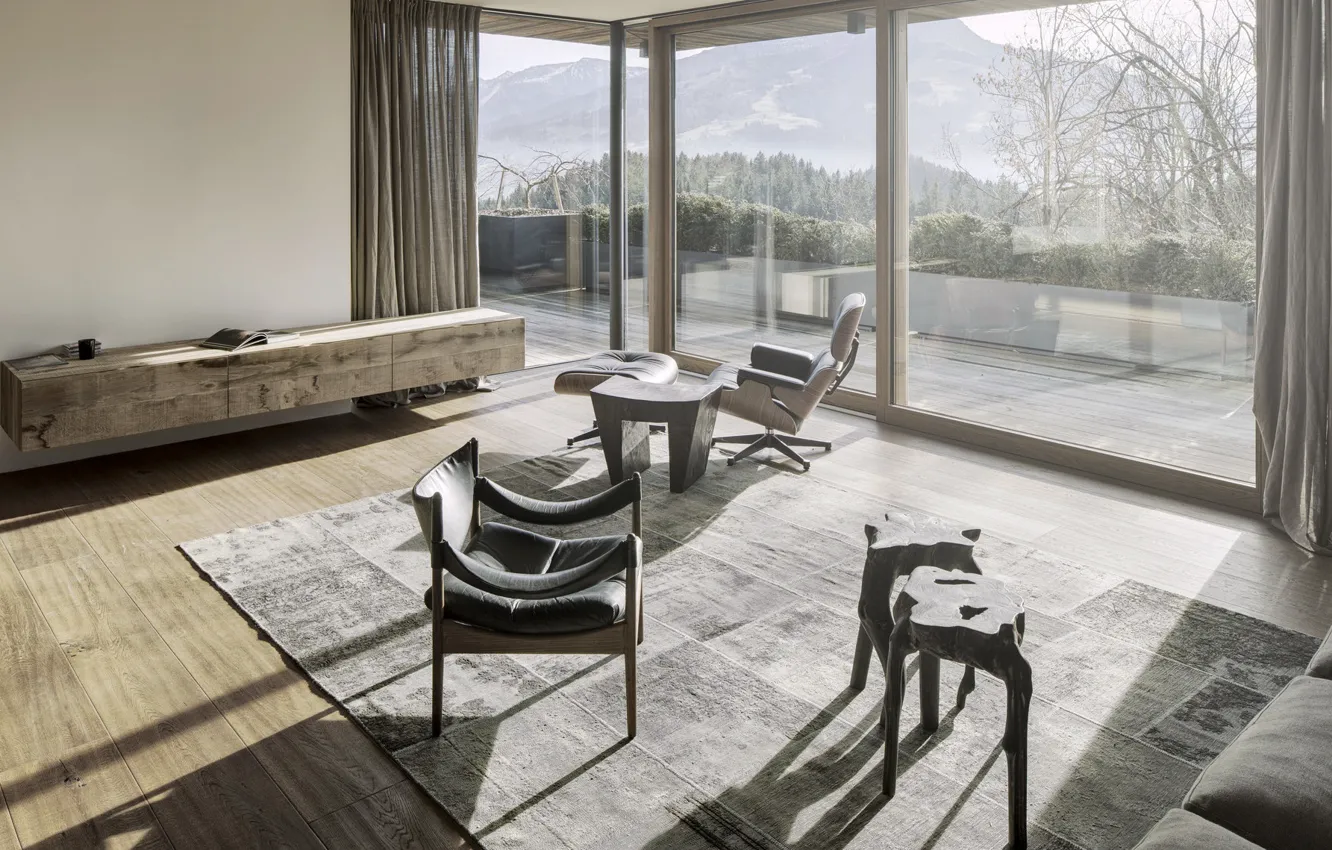 Photo wallpaper design, style, interior, Austria, Alps, living room, Austria, Tyrol