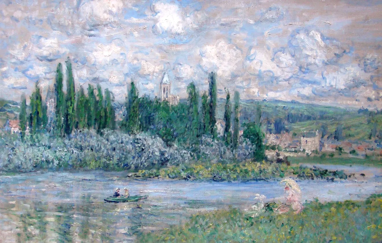 Photo wallpaper trees, landscape, river, picture, Claude Monet, View Of Vétheuil