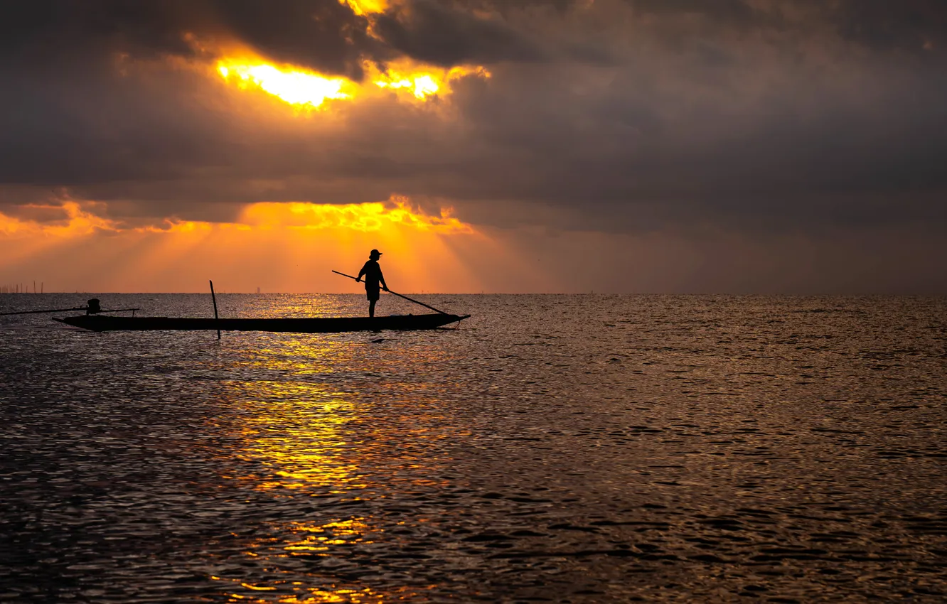 Photo wallpaper sea, night, people