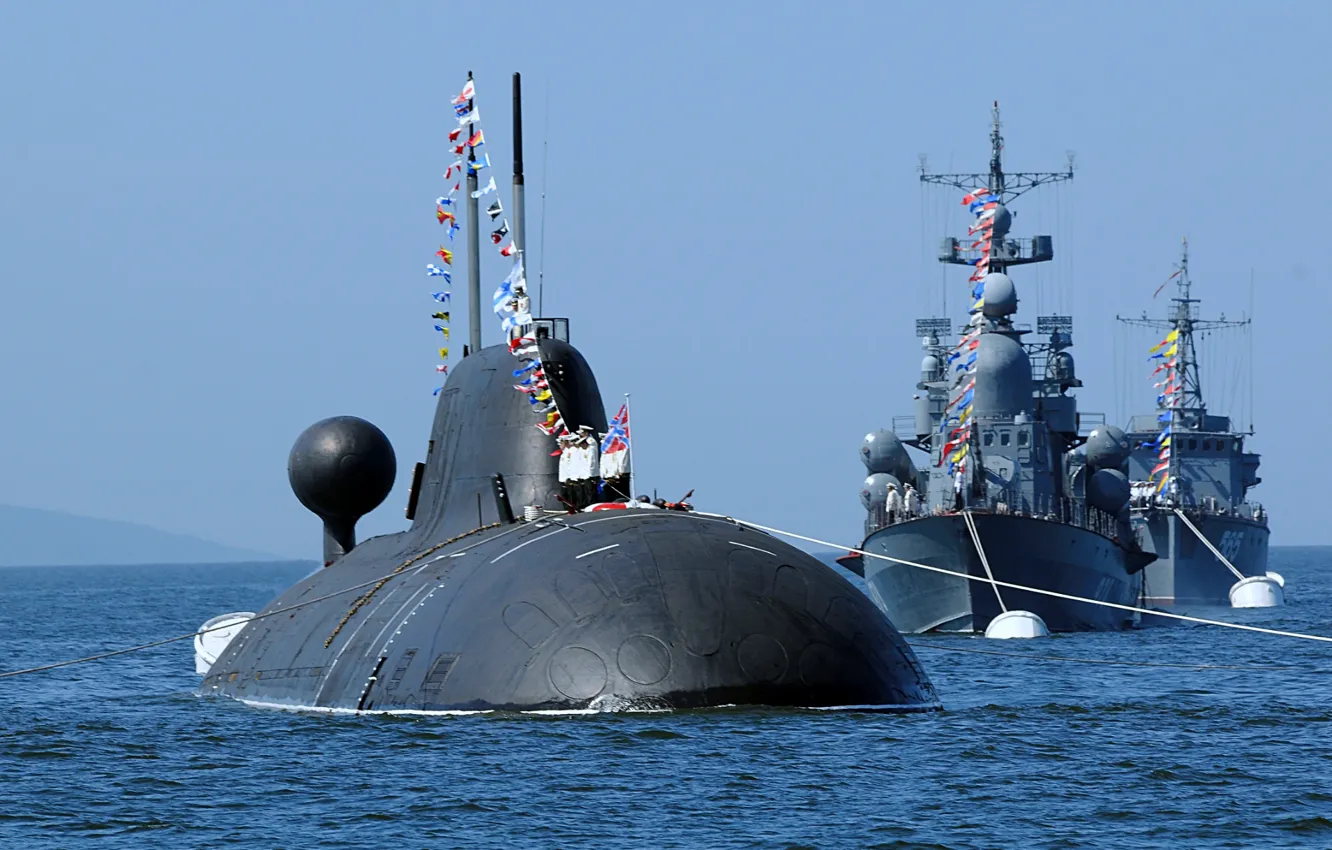 Photo wallpaper parade, Navy, nuclear submarine, Kuzbass