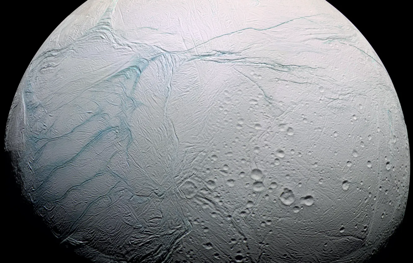 Photo wallpaper planet, satellite, Enceladus