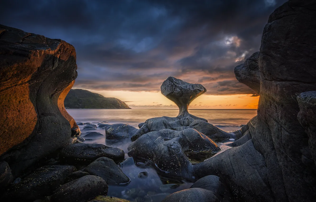 Photo wallpaper sea, nature, stones, rocks