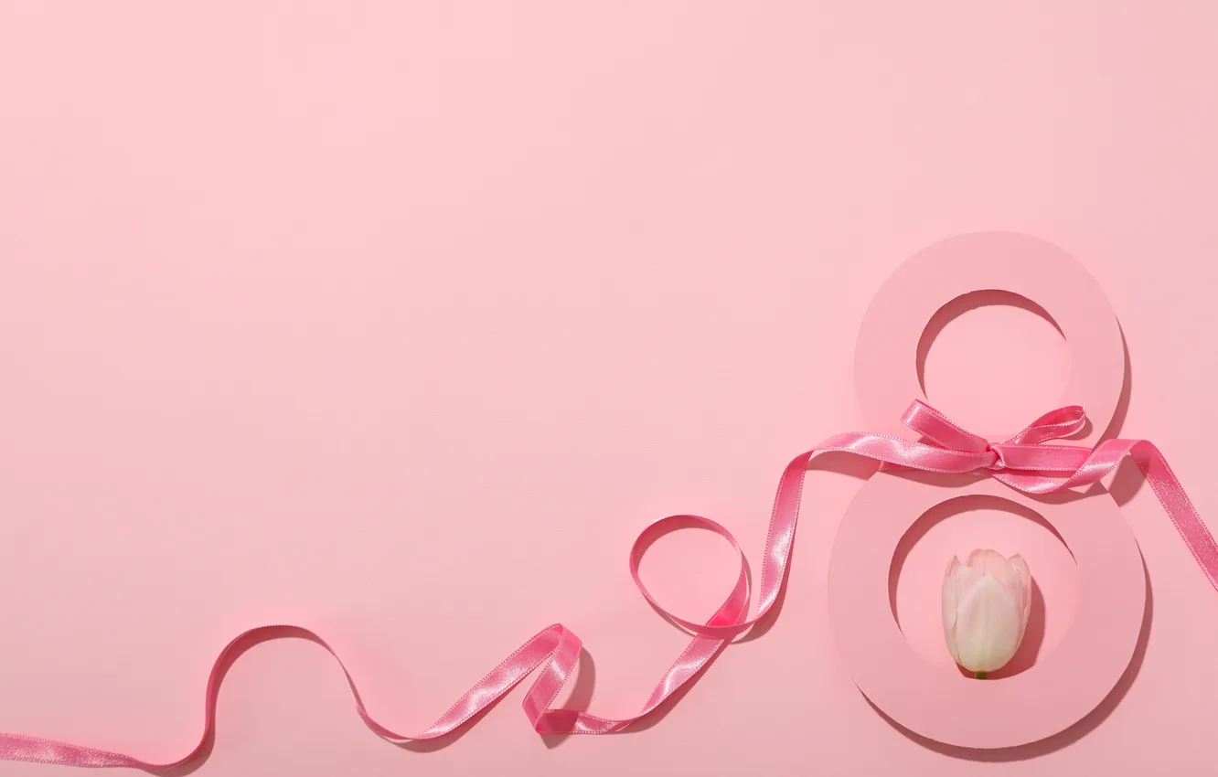 Photo wallpaper figure, tape, happy, pink background, March 8, pink, background, number