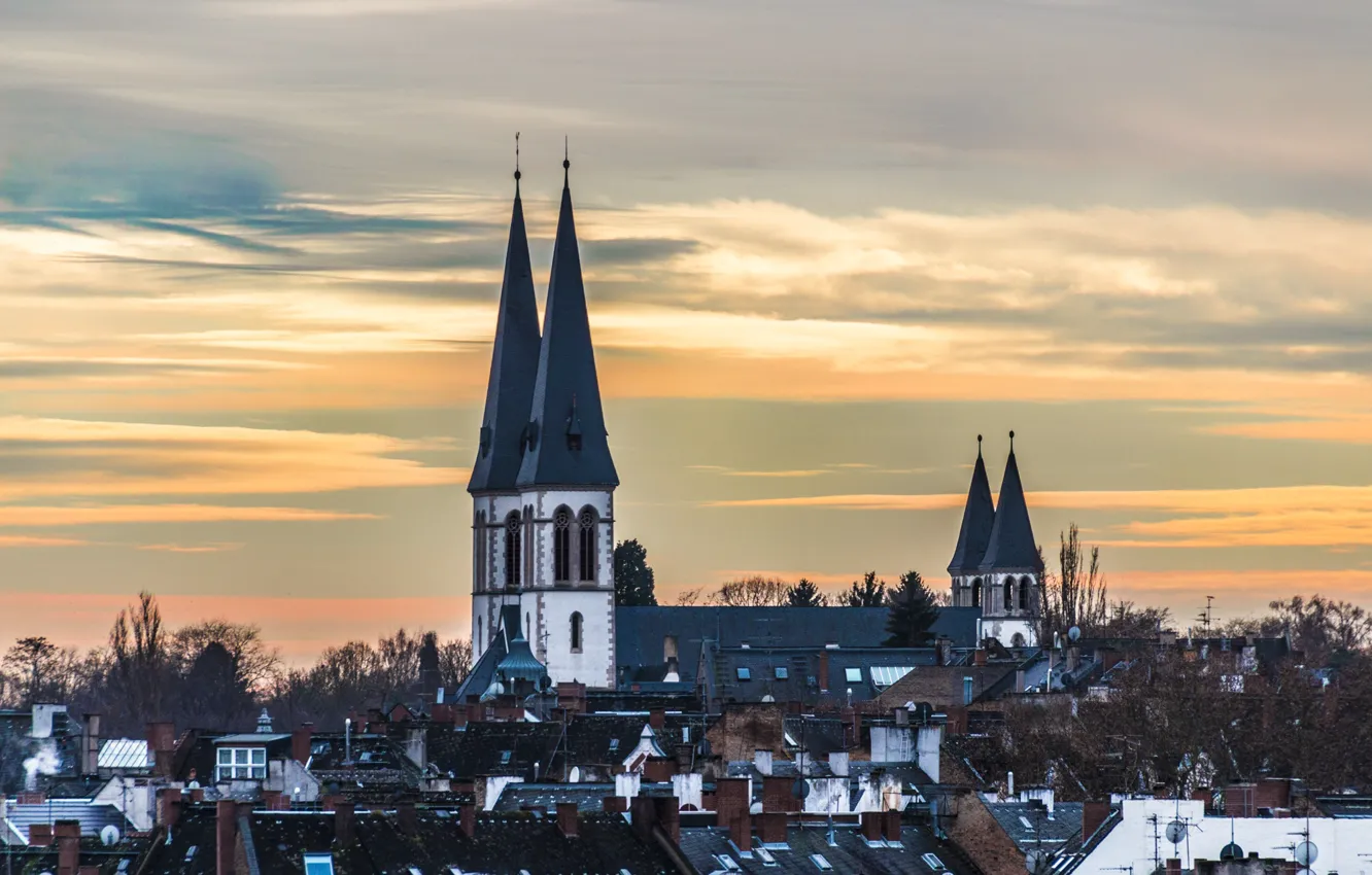 Photo wallpaper Germany, sunset, church, Wiesbaden