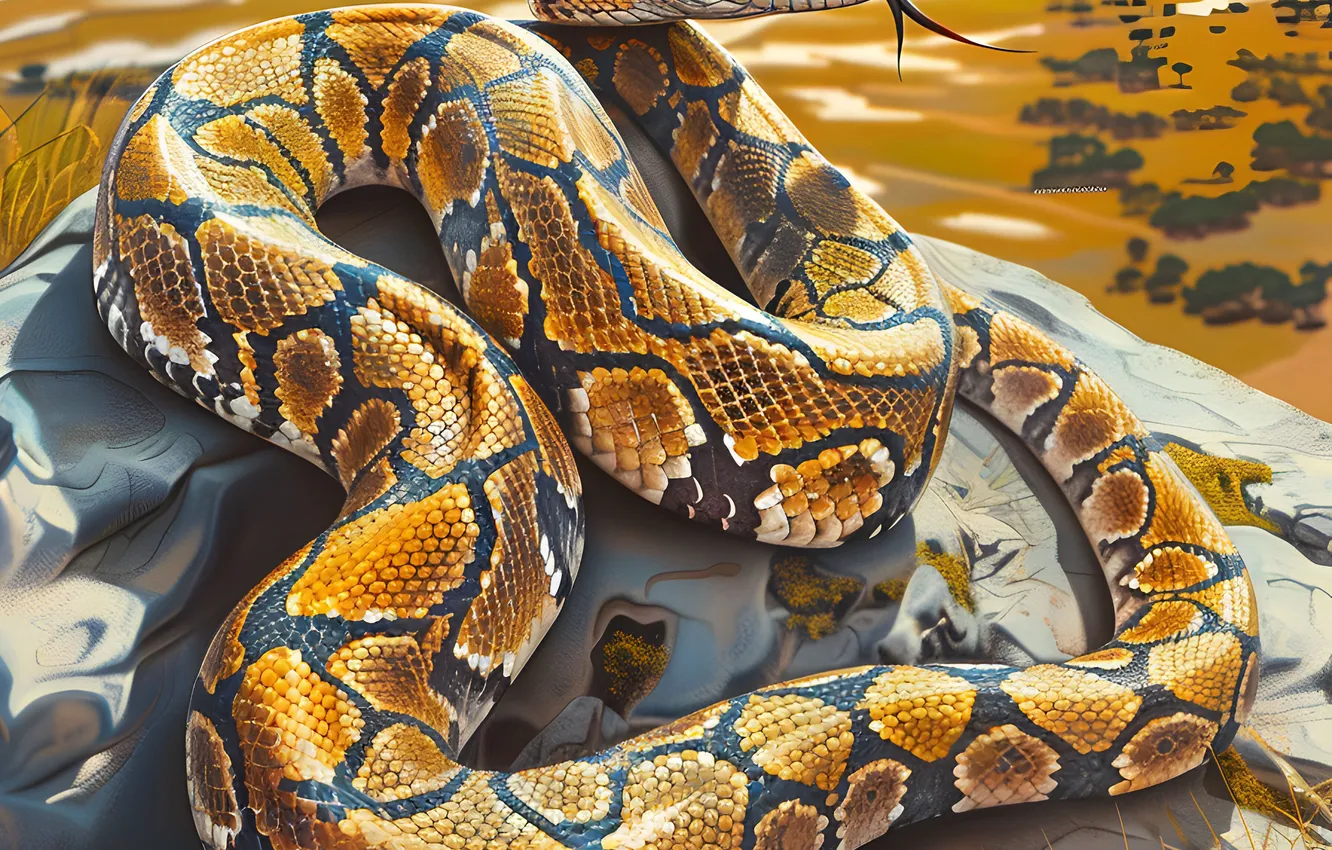 Photo wallpaper language, look, stones, animal, snake, art, reptile, digital art