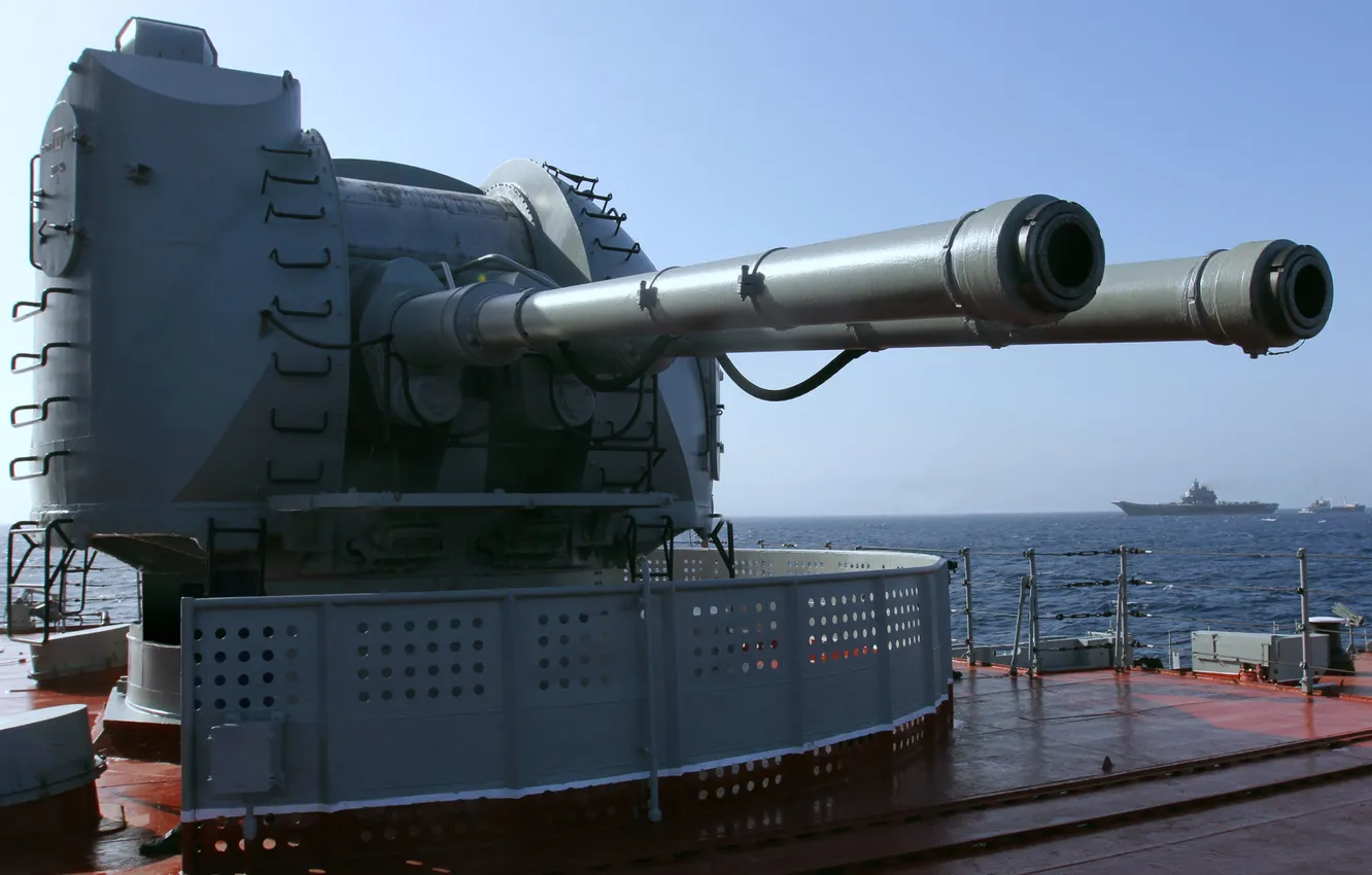 Photo wallpaper Peter the great, cruiser, AK-130, gun mount