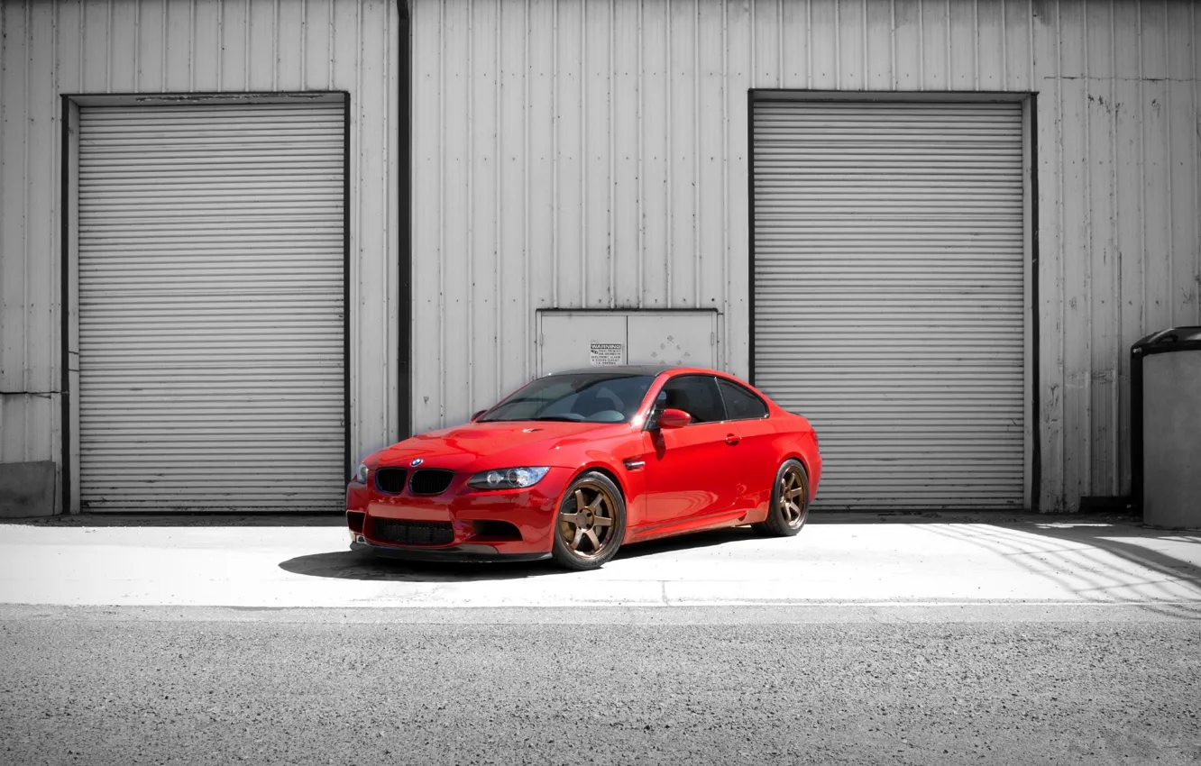 Photo wallpaper red, the building, bmw, BMW, red, billboards, e92, building