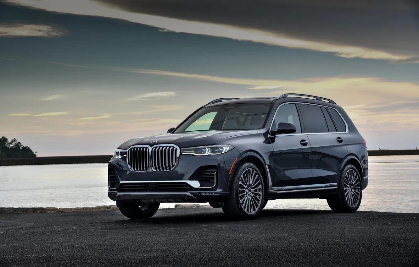 Photo wallpaper water, shore, BMW, 2018, crossover, SUV, 2019, BMW X7