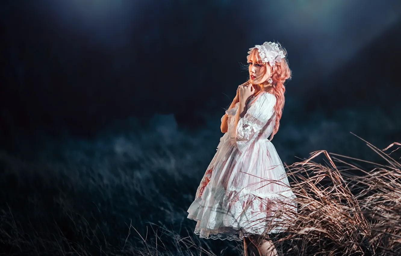 Photo wallpaper field, girl, nature