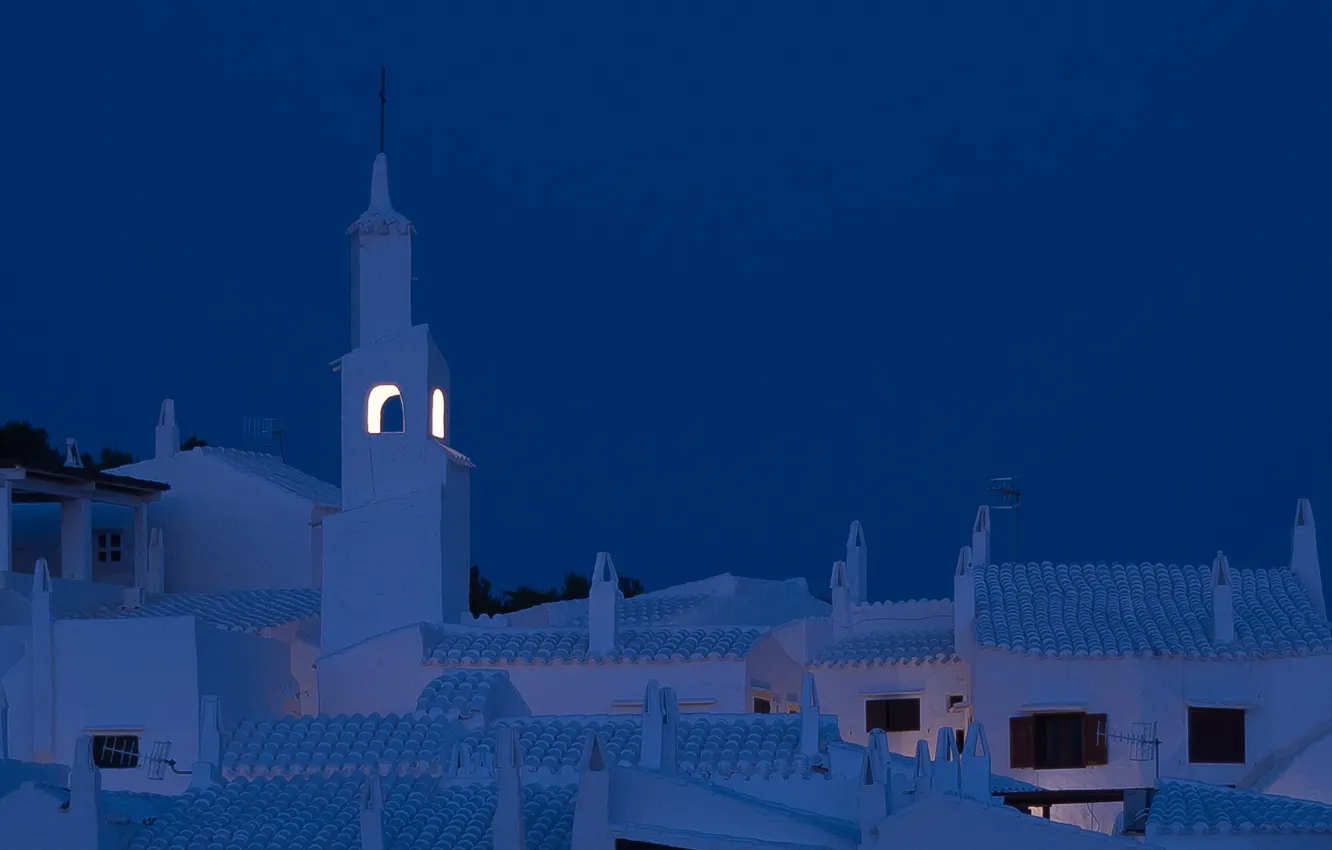 Photo wallpaper roof, night, island, tower, home, Spain, Menorca