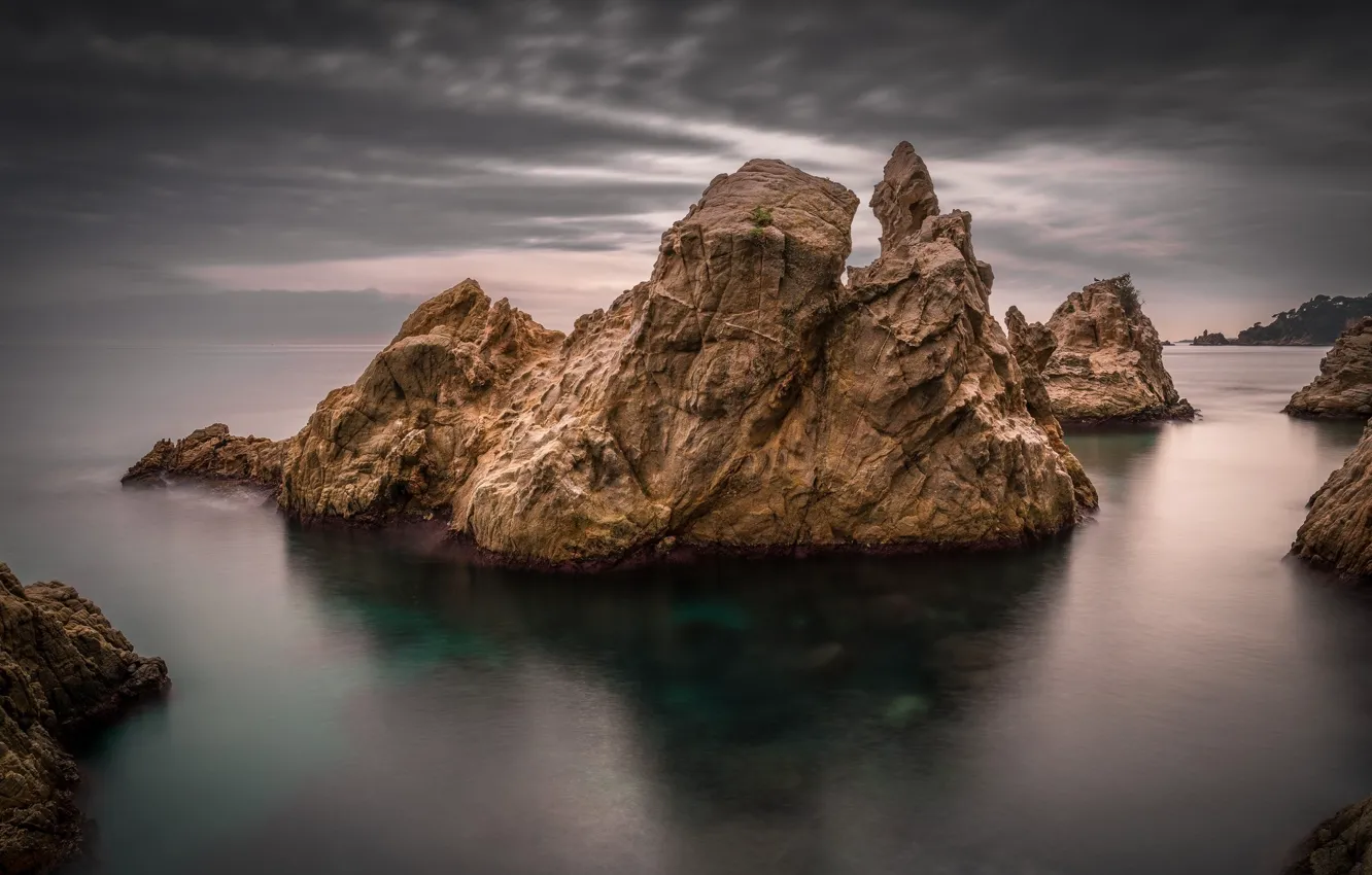 Photo wallpaper sea, landscape, nature, rocks, beauty, the evening
