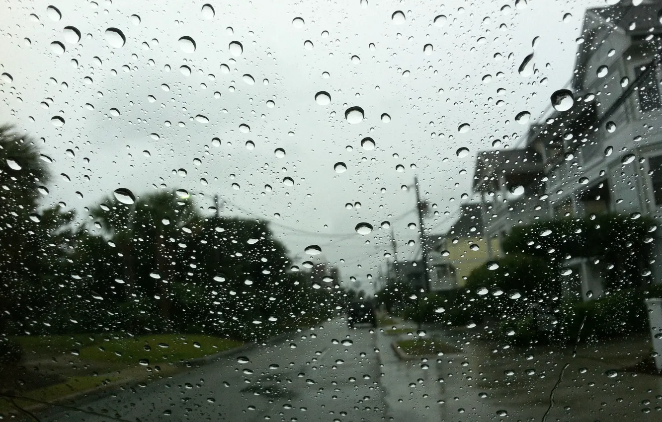 Photo wallpaper glass, drops, the city, rain, rainy day