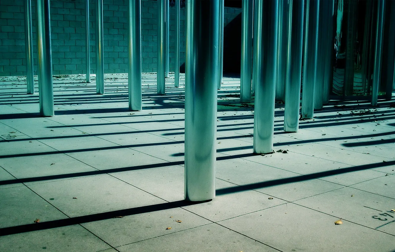Photo wallpaper leaves, metal, posts, shadow