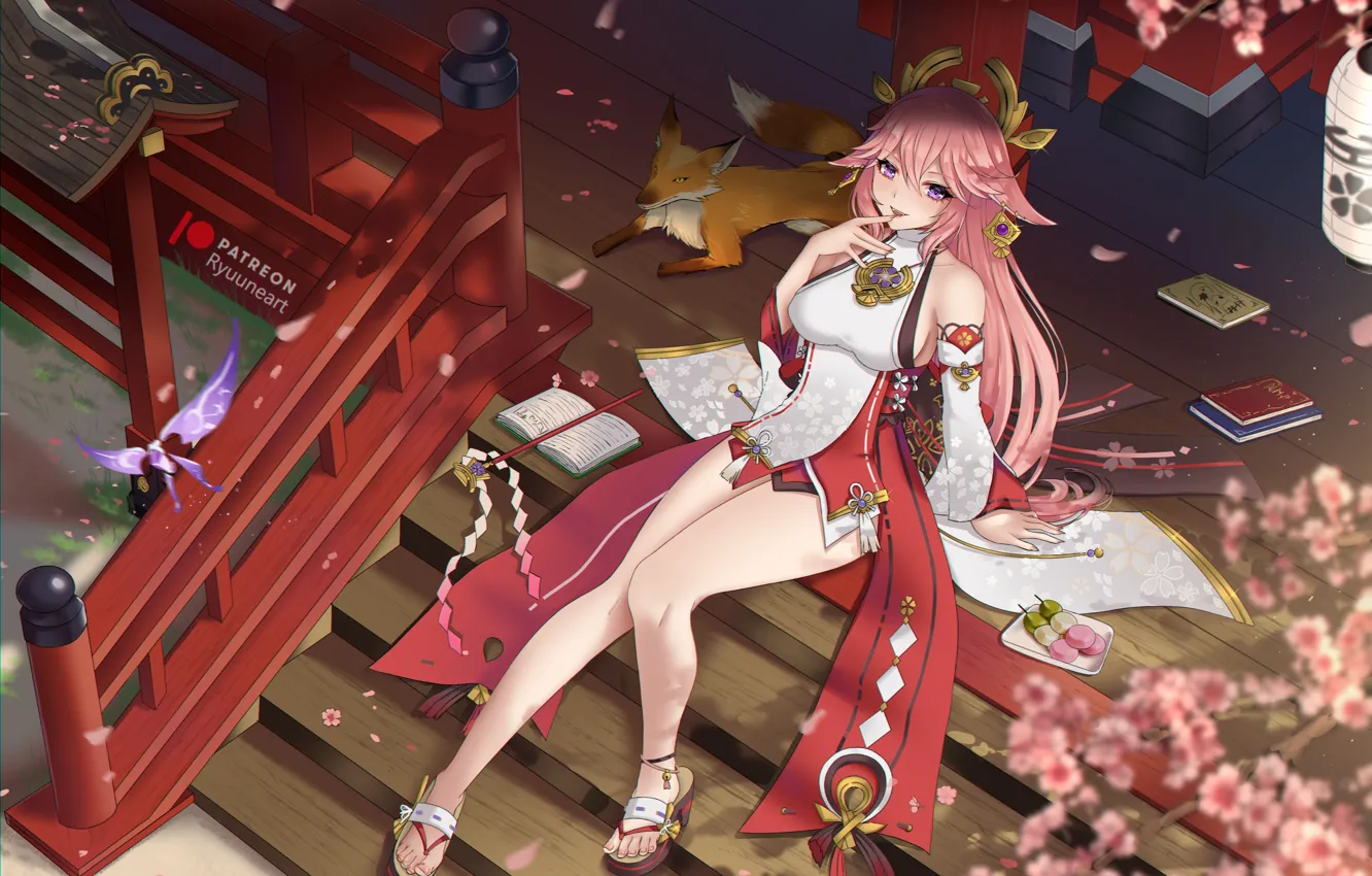 Photo wallpaper sexy girls, dampak genshin, yae miko genshin impact