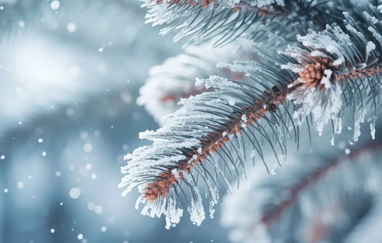 Photo wallpaper winter, forest, drops, snow, tree, forest, Christmas, winter