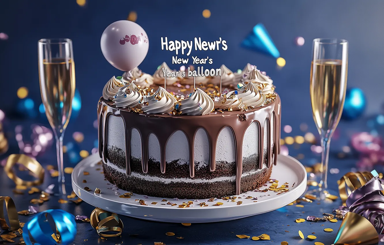 Photo wallpaper holiday, ball, cake, Happy New Year, happy new year, glaze, digital art, digital art