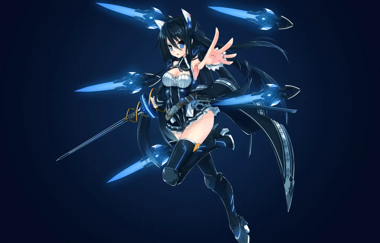 Photo wallpaper girl, sexy, cleavage, blouse, long hair, legs, boobs, anime