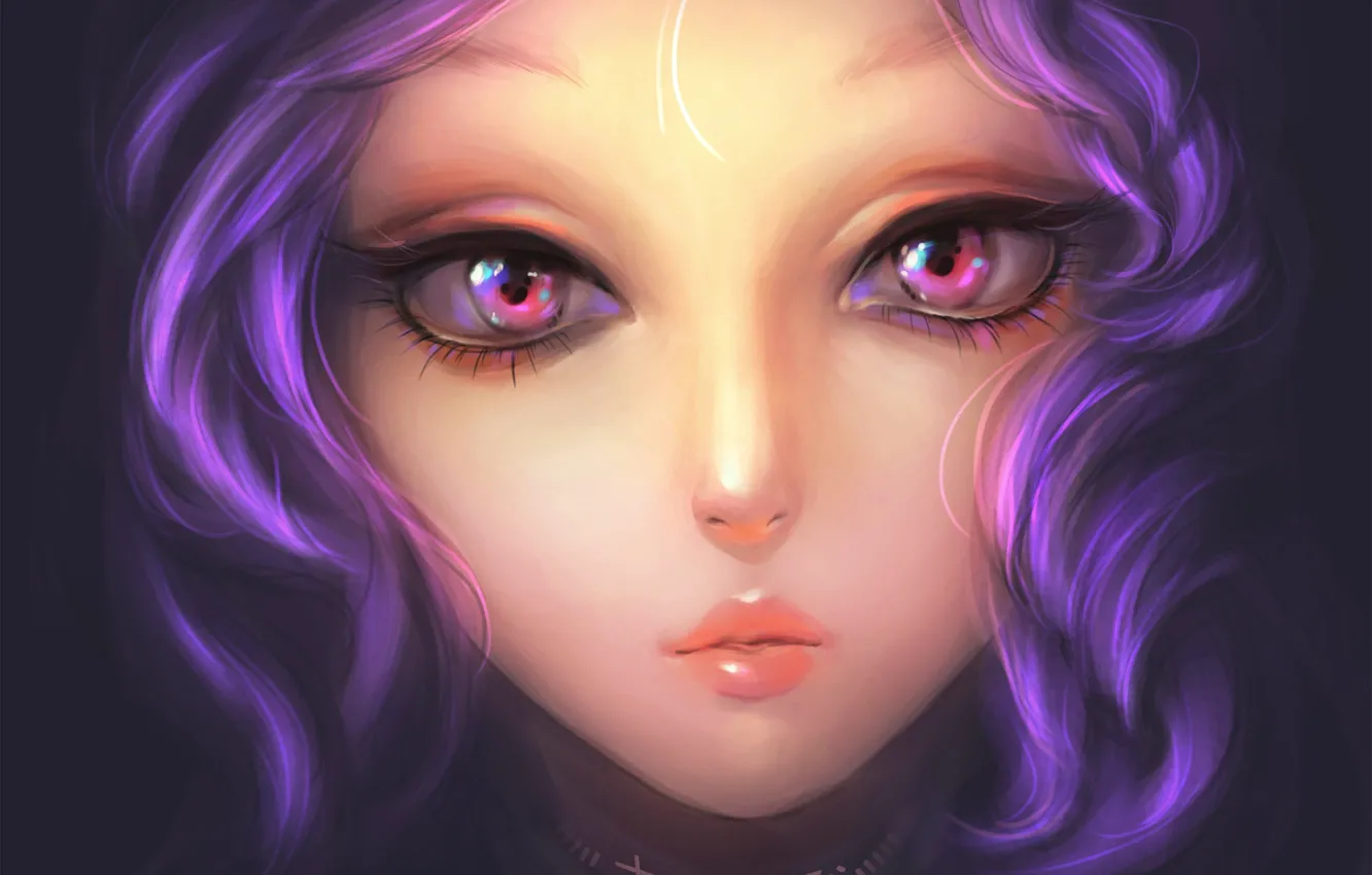 Photo wallpaper girl, face, art, purple hair