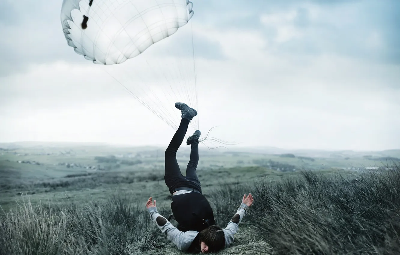 Photo wallpaper drop, guy, parachute