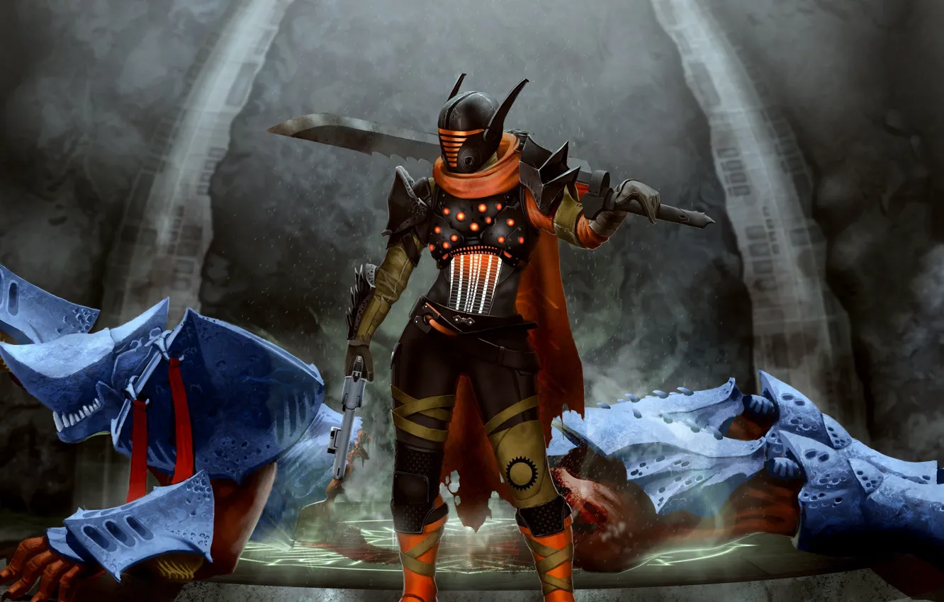 Photo wallpaper the game, sword, helmet, revolver, Bungie, hunter, art, Destiny