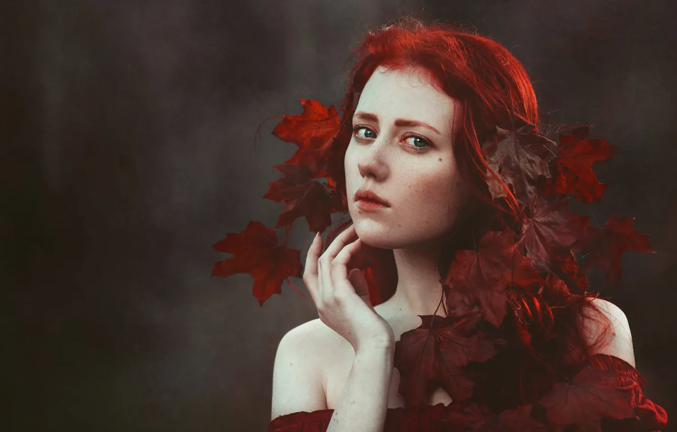 Photo wallpaper autumn, leaves, girl, style, portrait, redhead, cosplay, Eva Wald