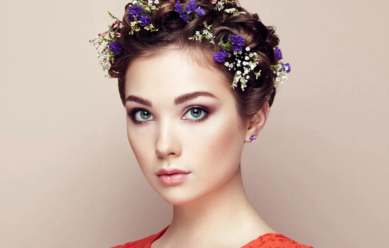 Photo wallpaper eyes, look, girl, flowers, Sasha, Oleg Gekman