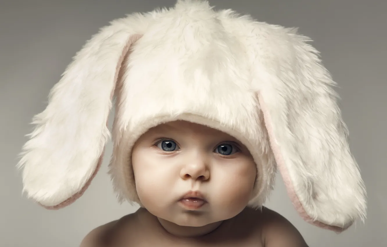 Photo wallpaper children, sweetheart, hat, rabbit, baby, Easter, hat, rabbit