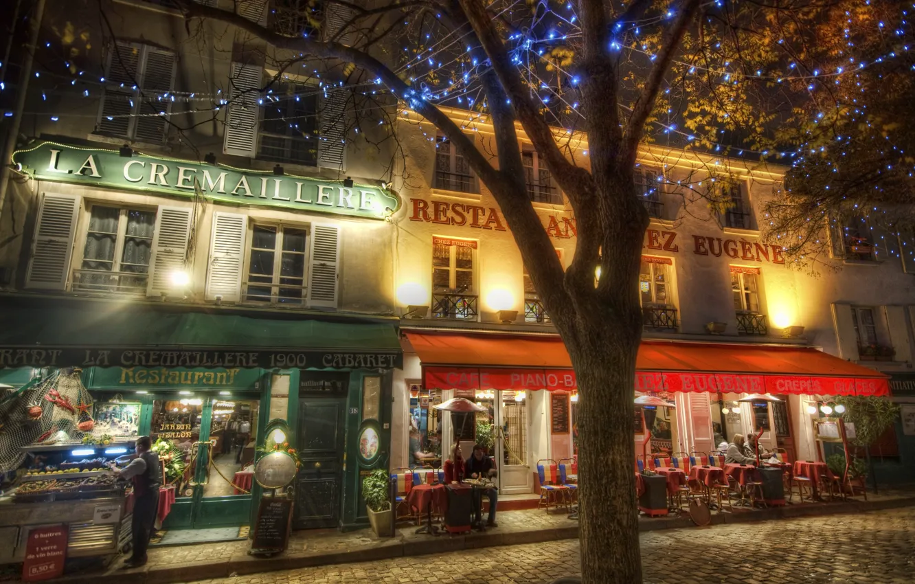 Photo wallpaper lights, people, street, France, La Cremaillere