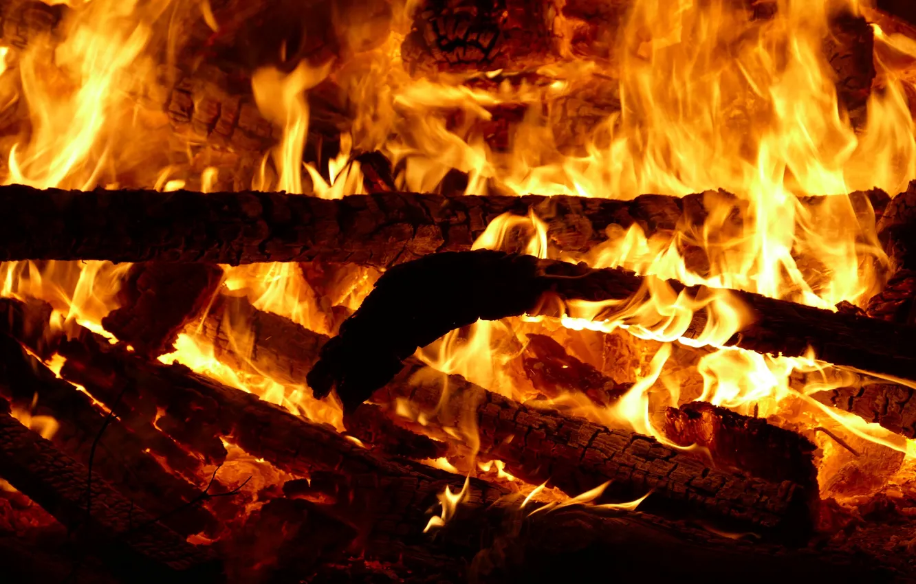 Photo wallpaper fire, flame, the fire, heat, wood, coal, fireplace, the fire