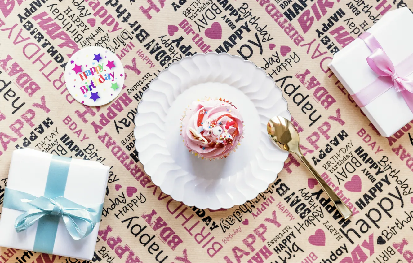Photo wallpaper holiday, gifts, sweet, cupcake, Holiday, cupcake, presents, Birthday