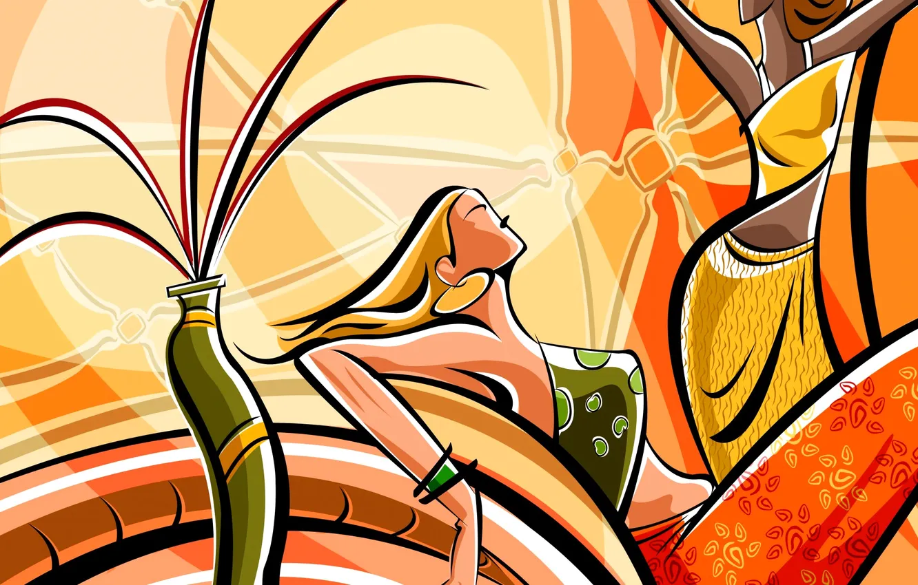 Photo wallpaper girl, line, figure, interior, vector, vase