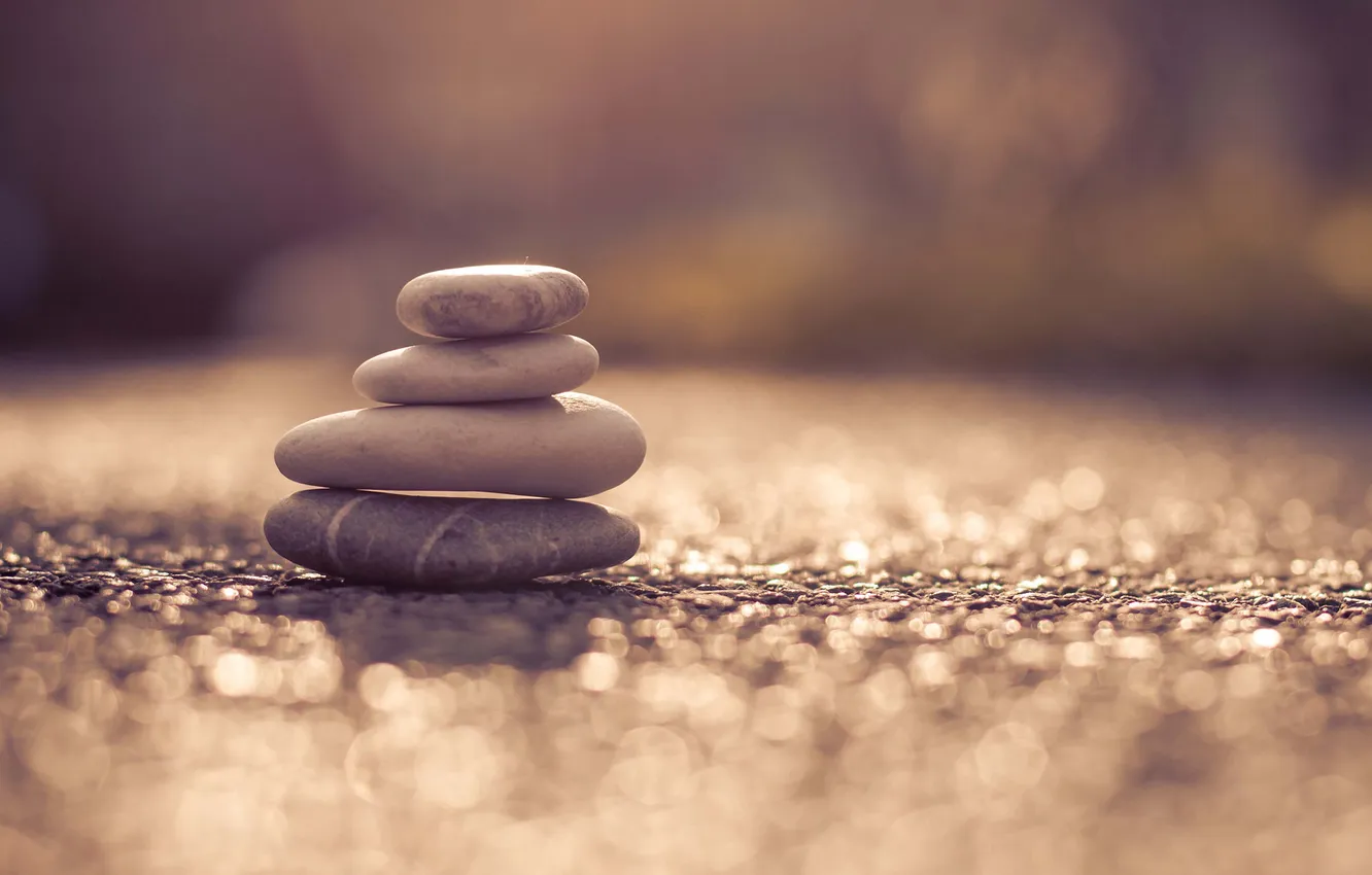 Photo wallpaper beach, pebbles, shore, color, focus, blur, tone, stones
