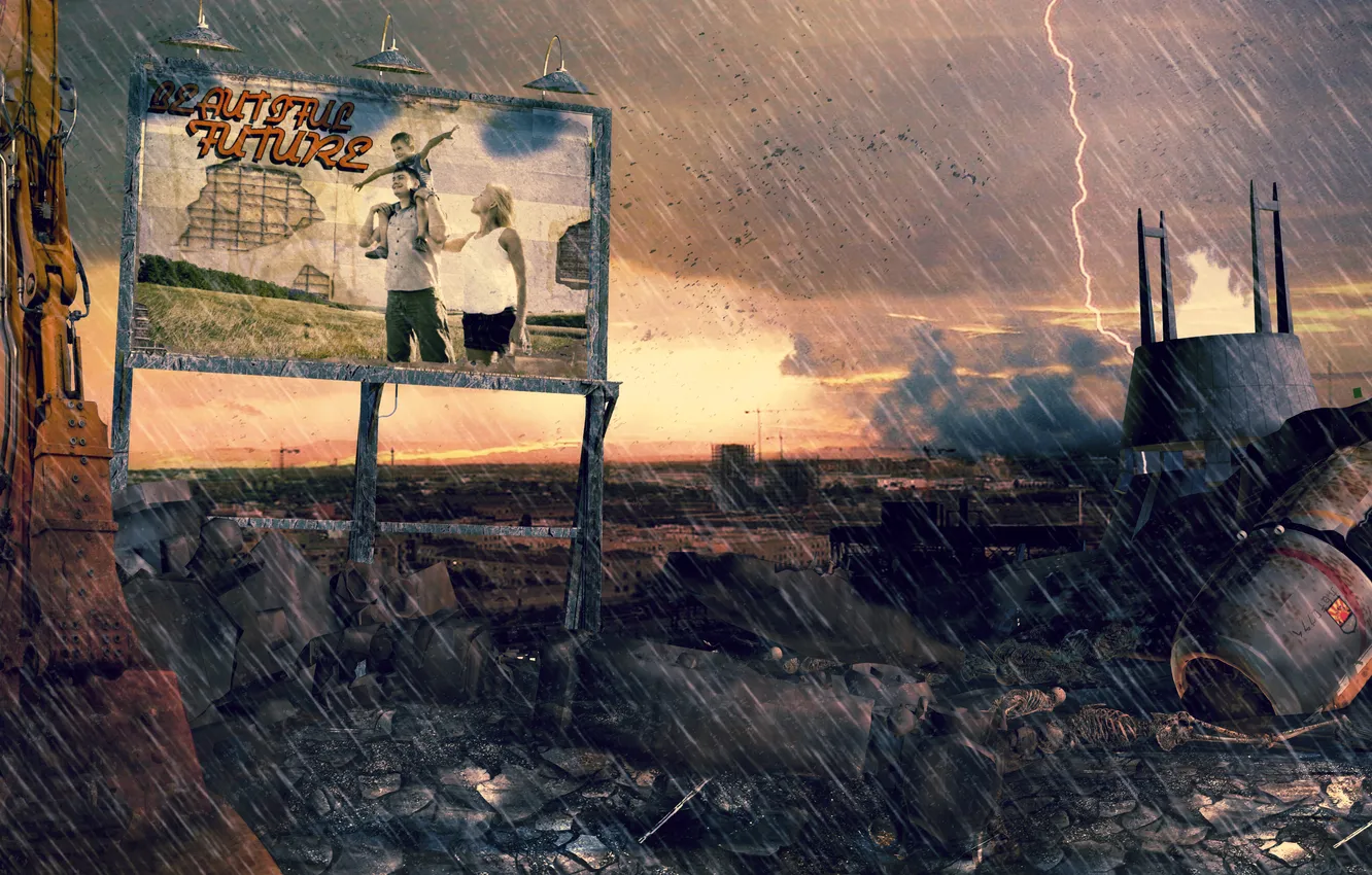 Photo wallpaper the storm, rain, advertising, family, poster