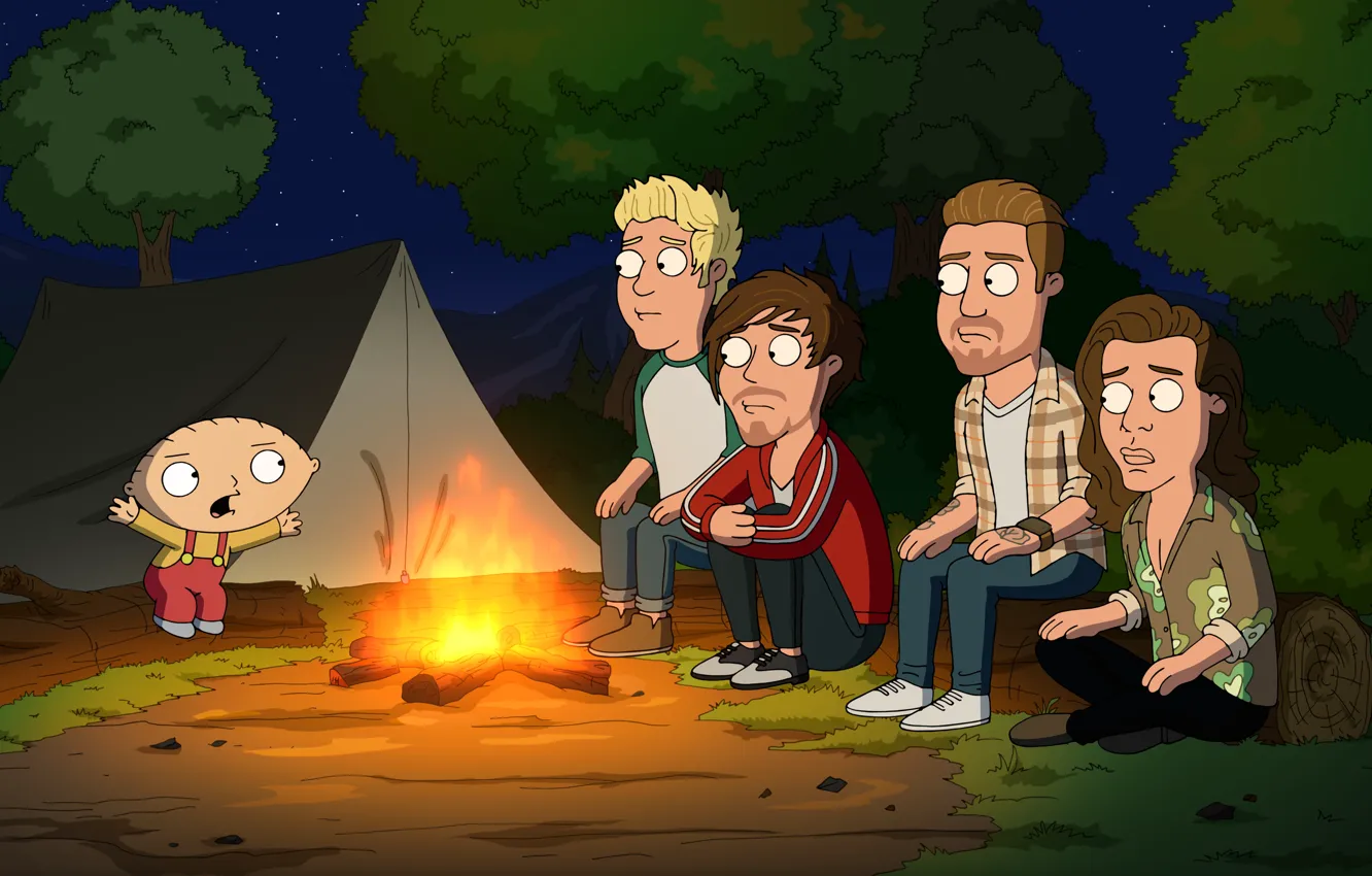 Photo wallpaper Nature, Night, Fire, The fire, Tent, Family guy, Stewie, Family Guy