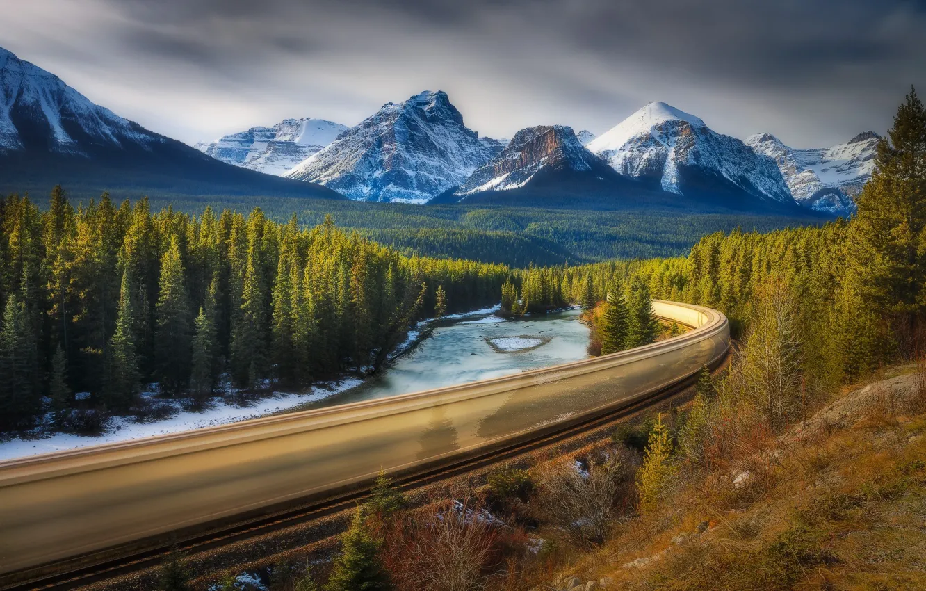 Photo wallpaper forest, train, excerpt, Canada, Albert