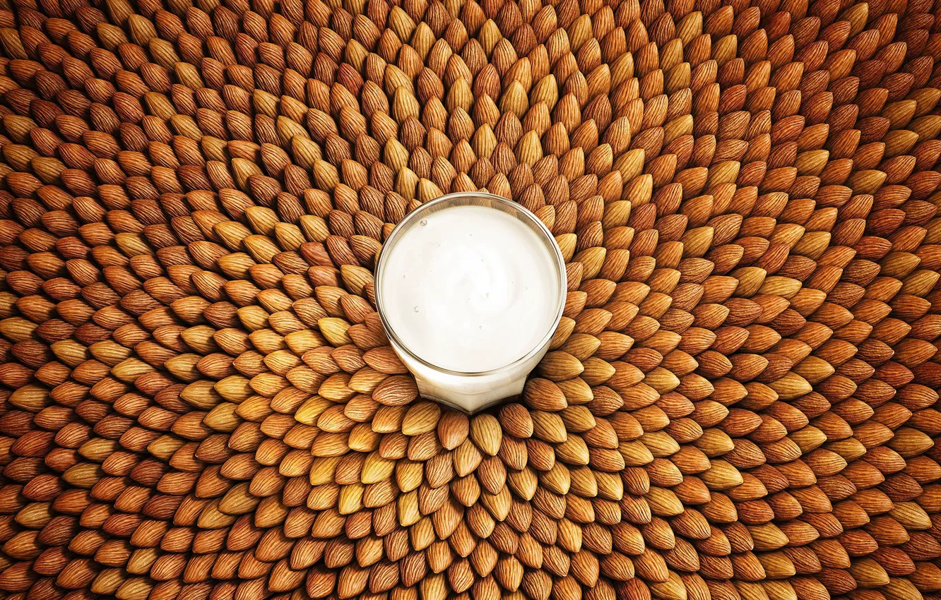 Photo wallpaper glass, food, texture, milk, art, nuts, almonds, Lightfarm Studios