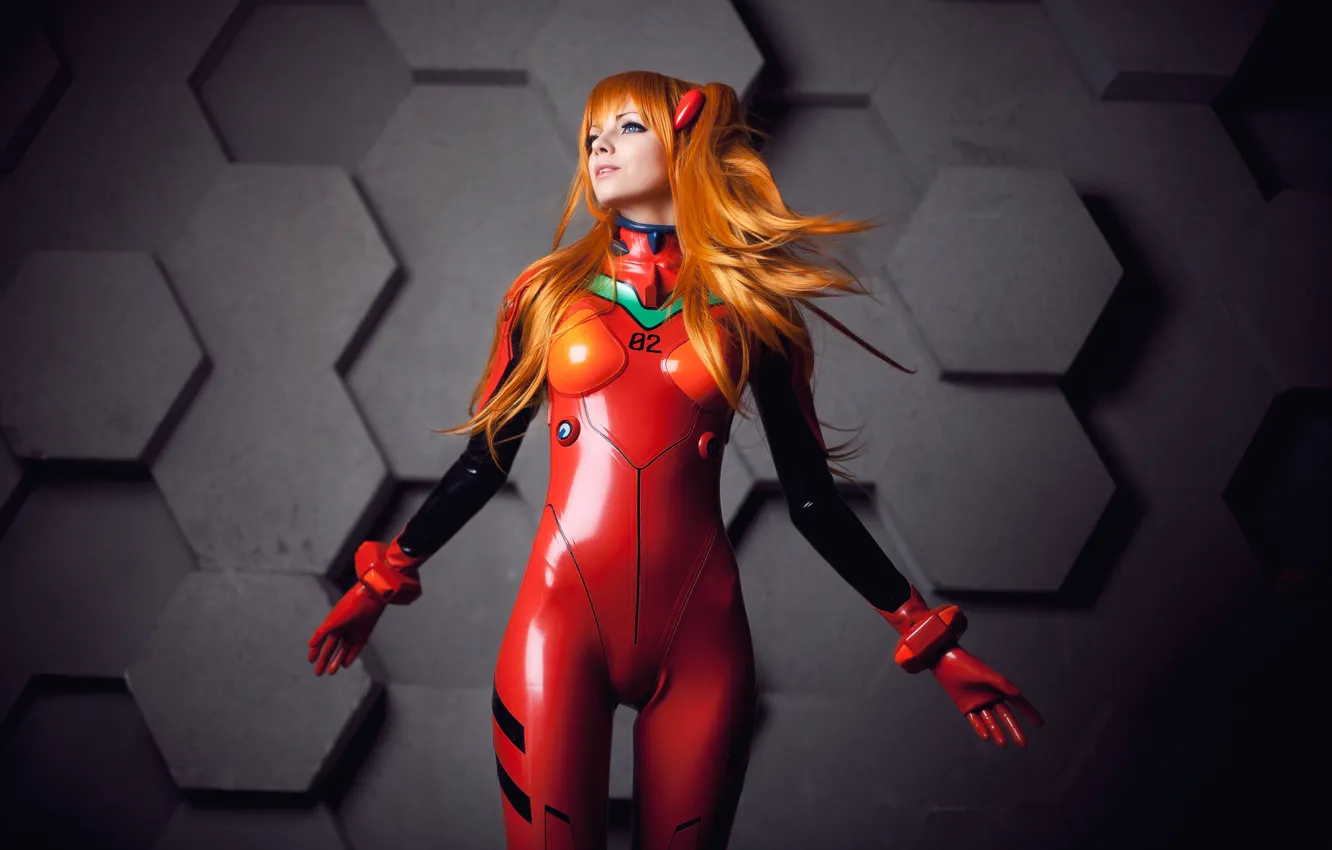 Photo wallpaper girl, costume, Neon Genesis Evangelion, cosplay, simple background, Asuka Langley