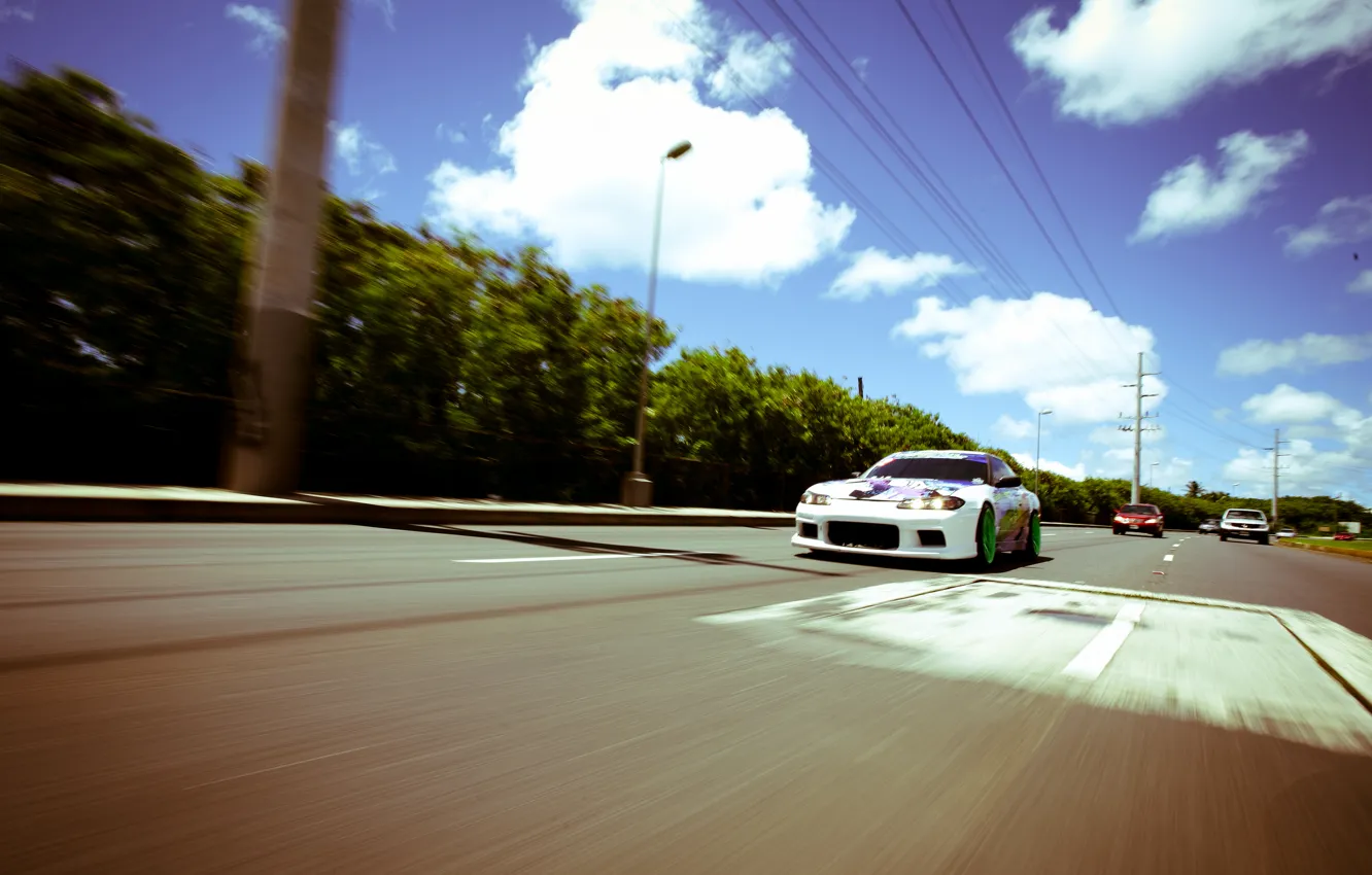 Photo wallpaper road, tuning, speed, white, S15, Silvia, Nissan, white