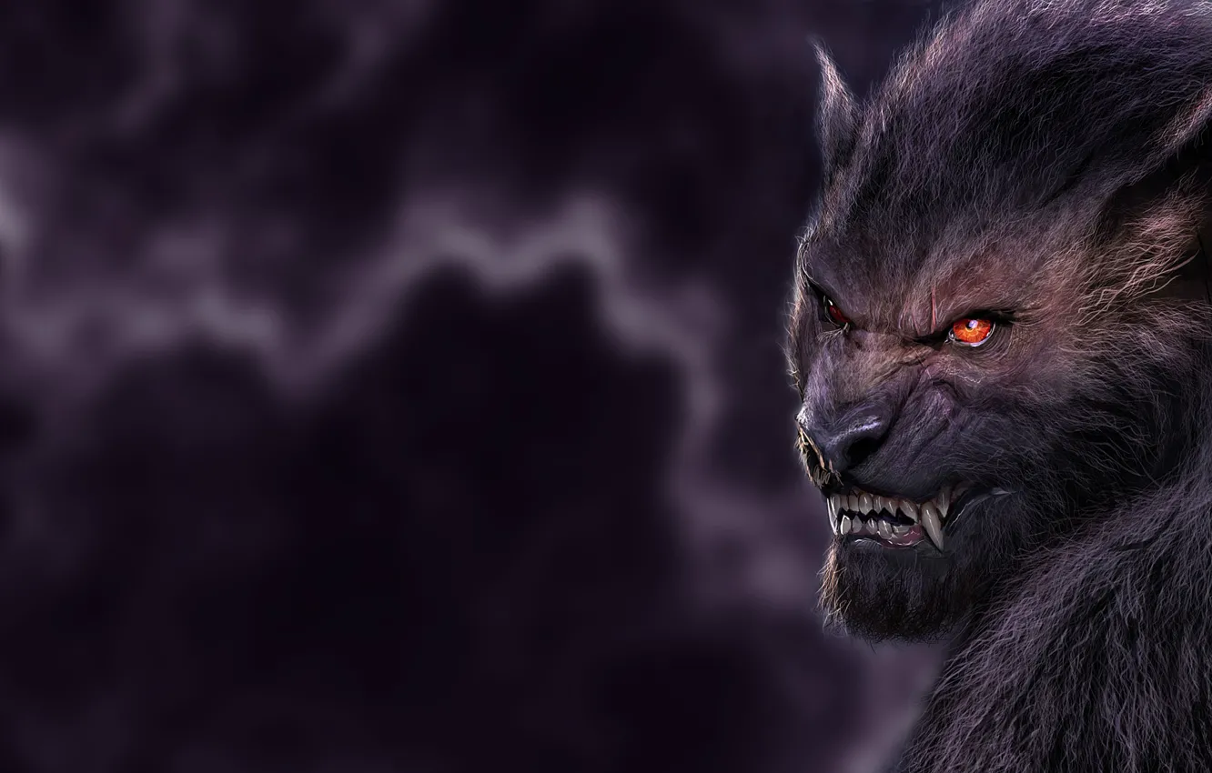 Photo wallpaper eyes, fear, wool, art, fangs, werewolf, fan